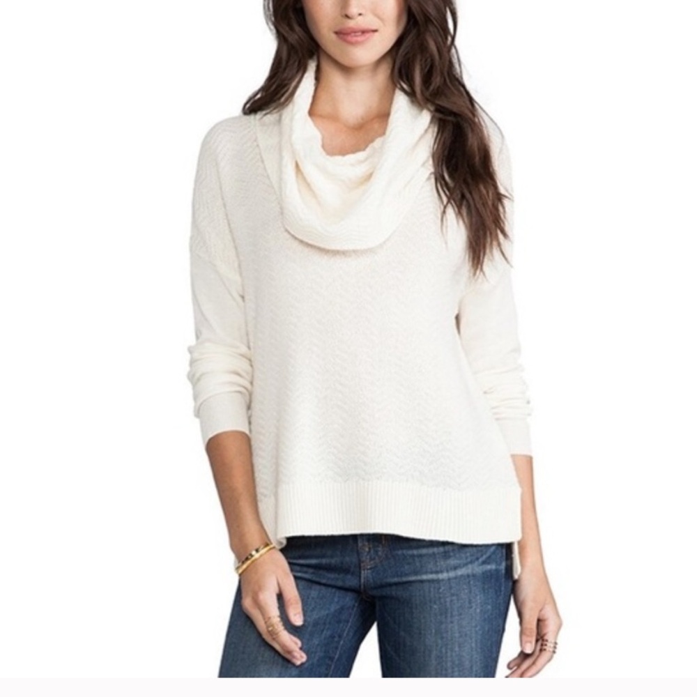 JOIE X REVOLVE Cowl turtleneck Cream sweater Wool Cashmere Hi low long sleeve